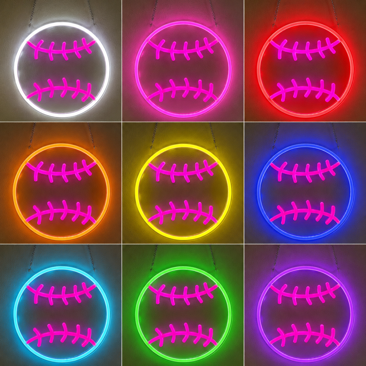 Baseball Practice Room LED Neon Sign color grid