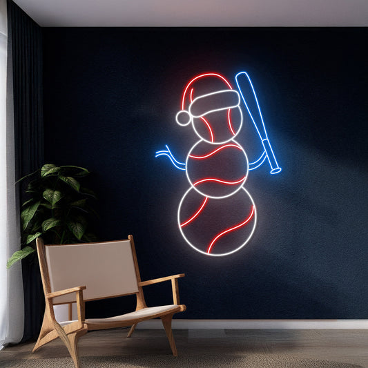 Baseball Snowman Neon Sign