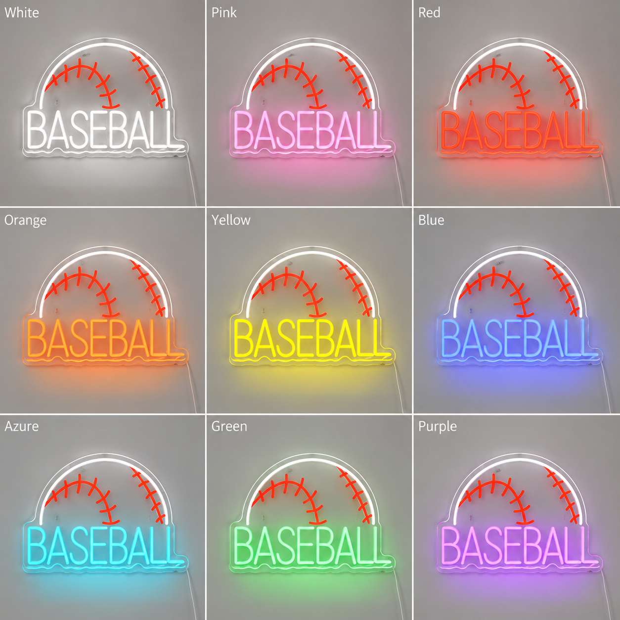 Baseball Sports Room LED Neon Sign color grid
