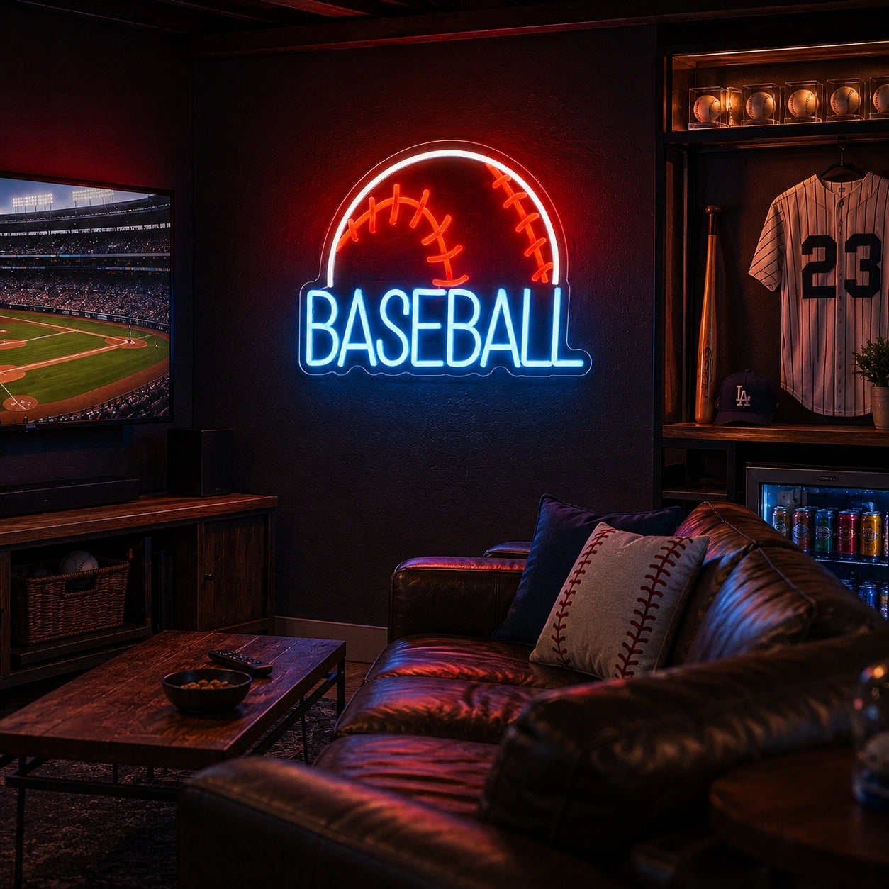 Baseball Text And Ball Stitching LED Neon Sign real lifestyle scene