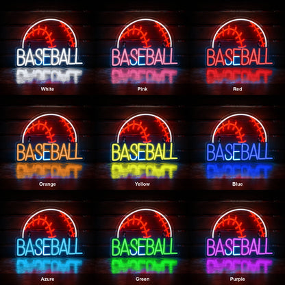 Baseball Text And Ball Stitching LED Neon Sign color grid