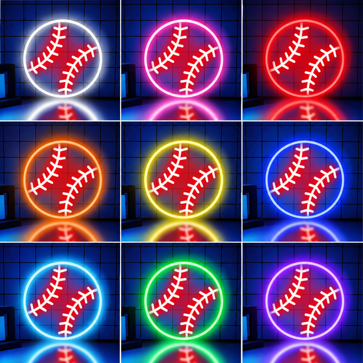 Baseball Wall Decor LED Neon Sign color grid