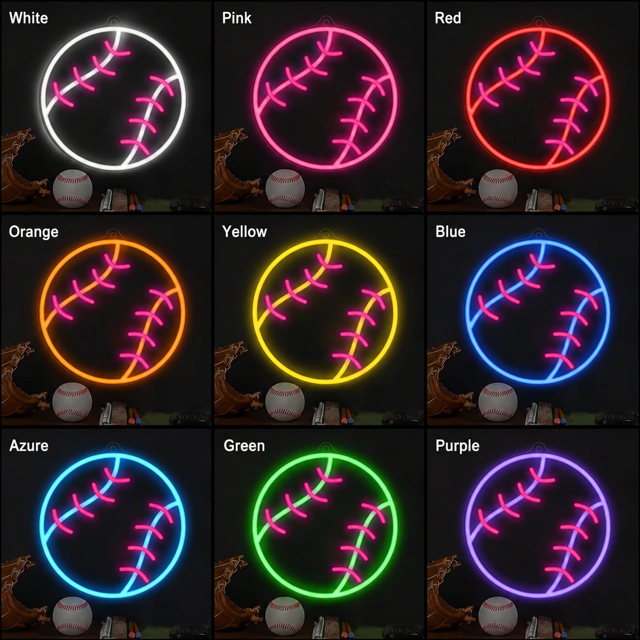 Baseball Wall Neon Sign LED Neon Sign color grid