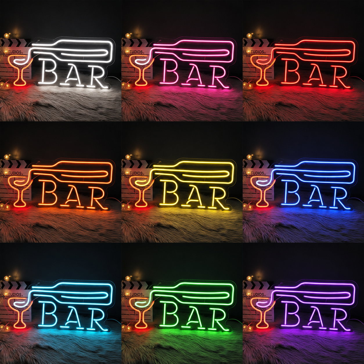 Basement Bar Red Wine LED Neon Sign Bar LED Neon Sign color grid