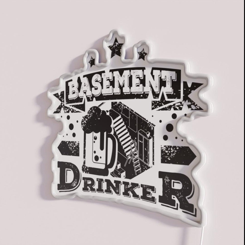 Basement Drinker Beer Rgb Led Neon Sign - Neon sign mounted on wall in room