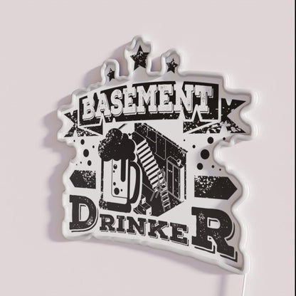 Basement Drinker Beer Rgb Led Neon Sign - Neon sign mounted on wall in room