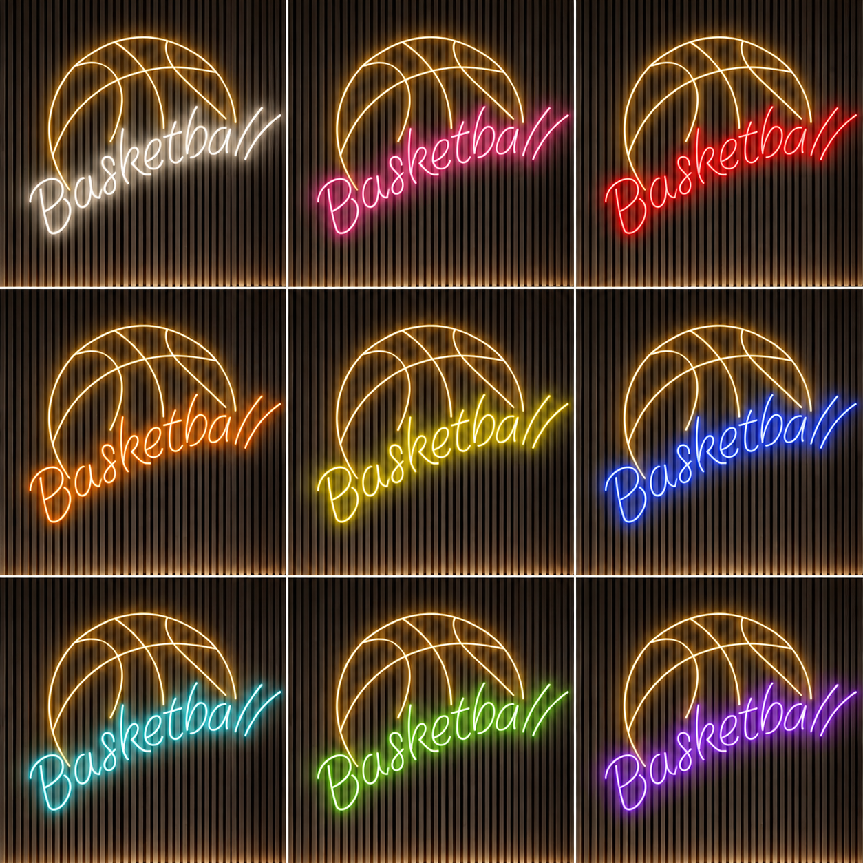 Basketball Fan Sports Room Decor LED Neon Sign color grid