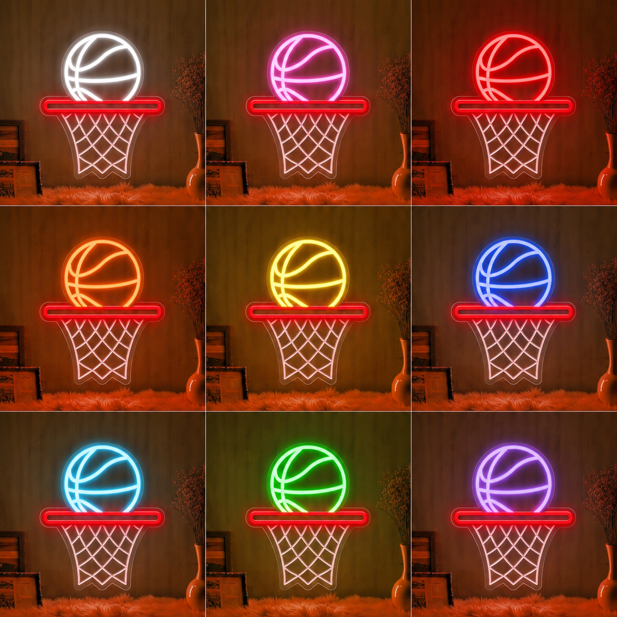 Basketball Goal Fan Wall Decor LED Neon Sign color grid