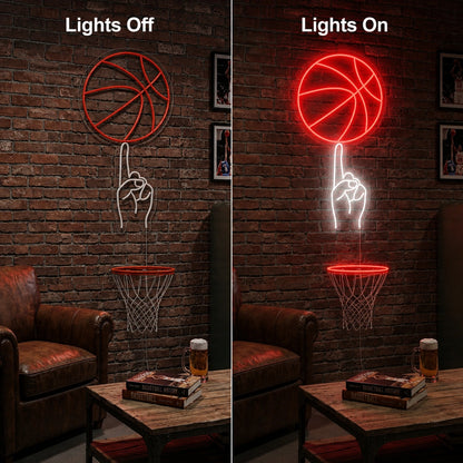 Basketball Hoop Neon Sign LED Neon Sign day and night comparison