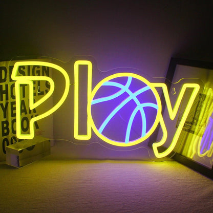 Basketball Play Led Neon Sign With Blue Yellow Lights For Sporty Rooms | Shineneon