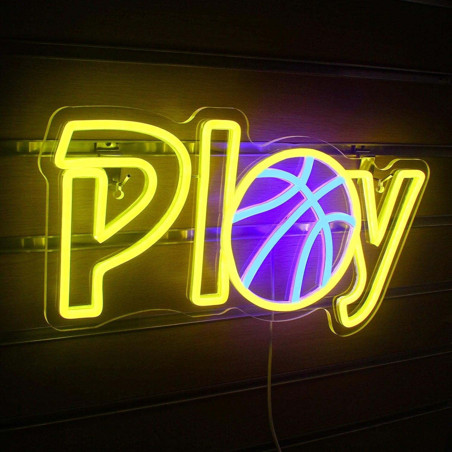 Basketball Play Led Neon Sign With Blue Yellow Lights For Sporty Rooms | Shineneon