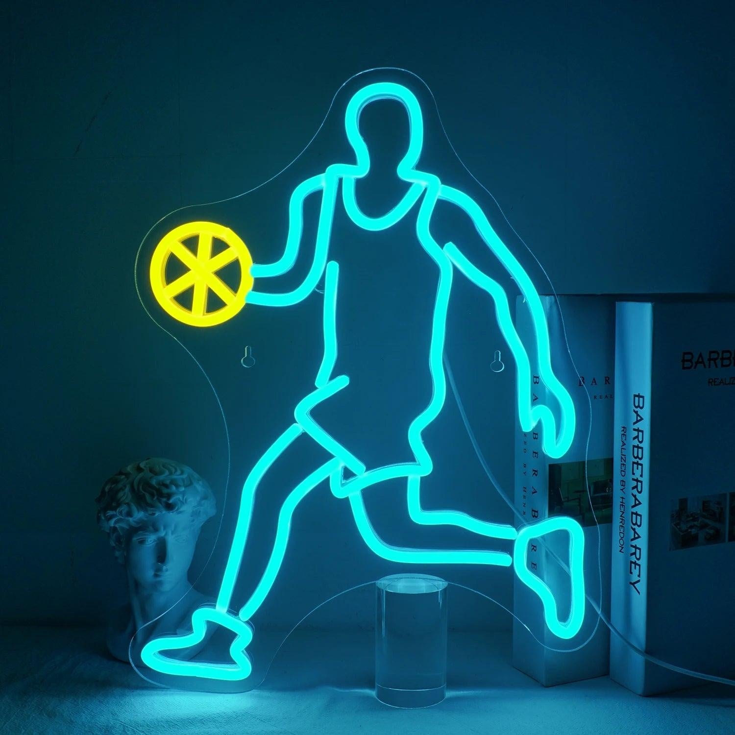 Basketball Player Led Neon Sign Blue Green Yellow Indoor Sports Art Decor | Shineneon