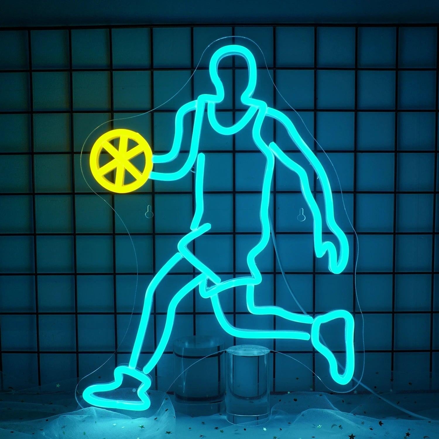 Basketball Player Led Neon Sign Blue Green Yellow Indoor Sports Art Decor | Shineneon