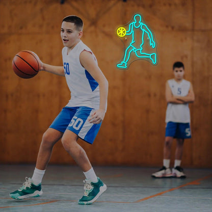 Basketball Player Led Neon Sign Blue Green Yellow Indoor Sports Art Decor | Shineneon