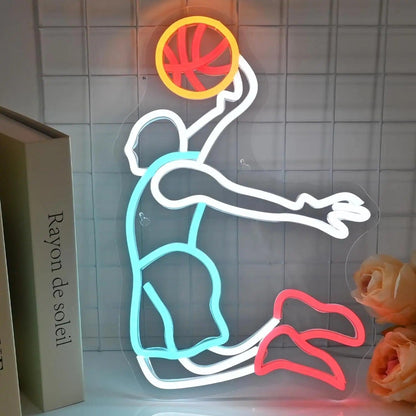 Basketball Player Led Neon Sign Blue Green Yellow Indoor Sports Art Decor | Shineneon