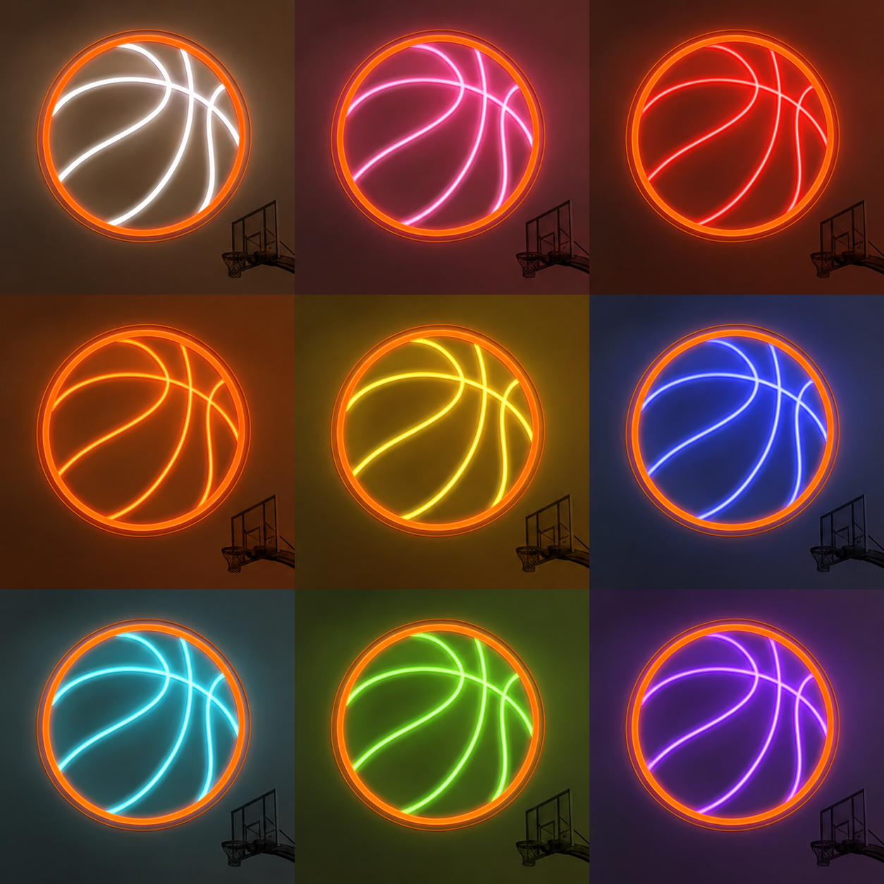Basketball Silhouette Sports Wall Art LED Neon Sign color grid