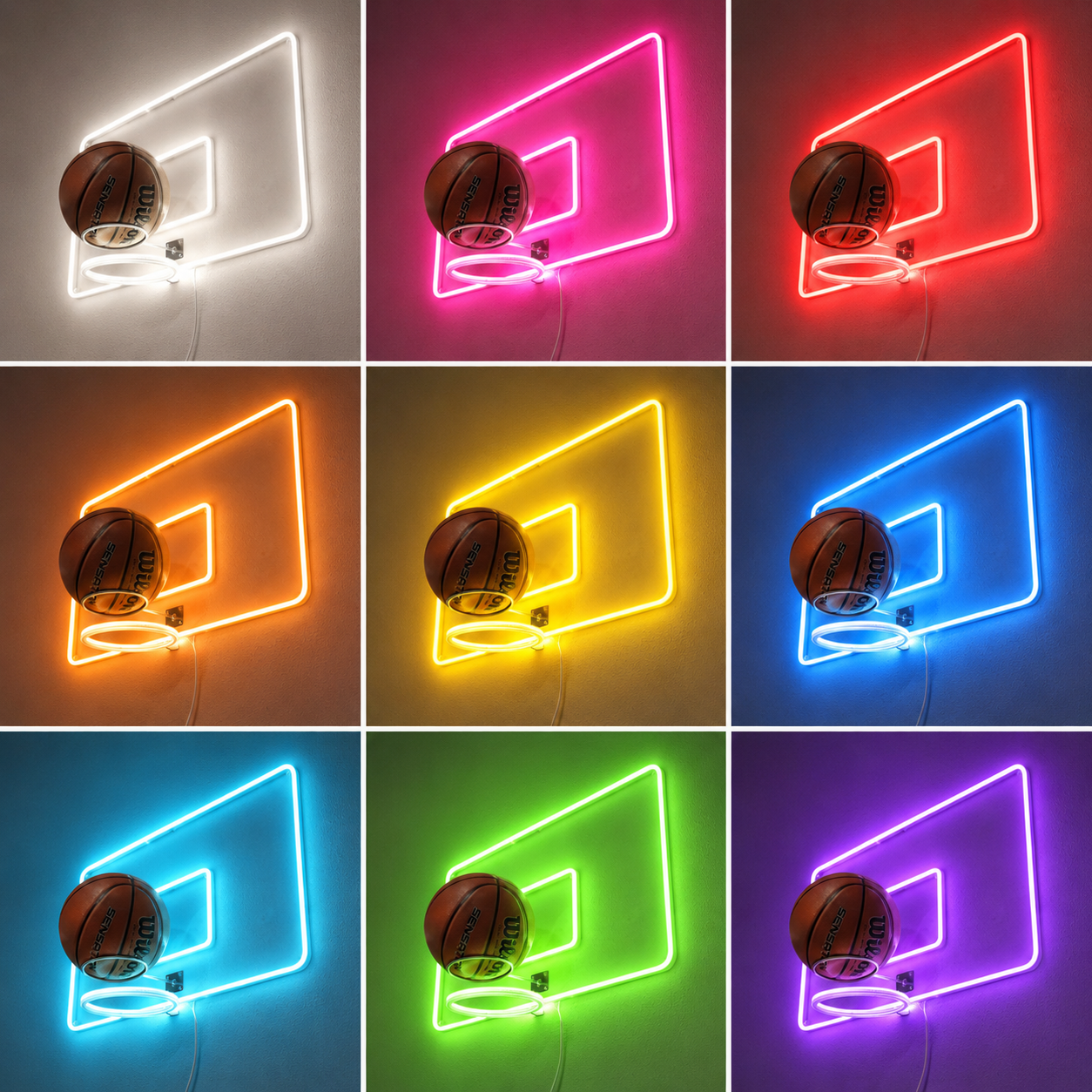 Basketball Sports Wall Decor LED Neon Sign color grid
