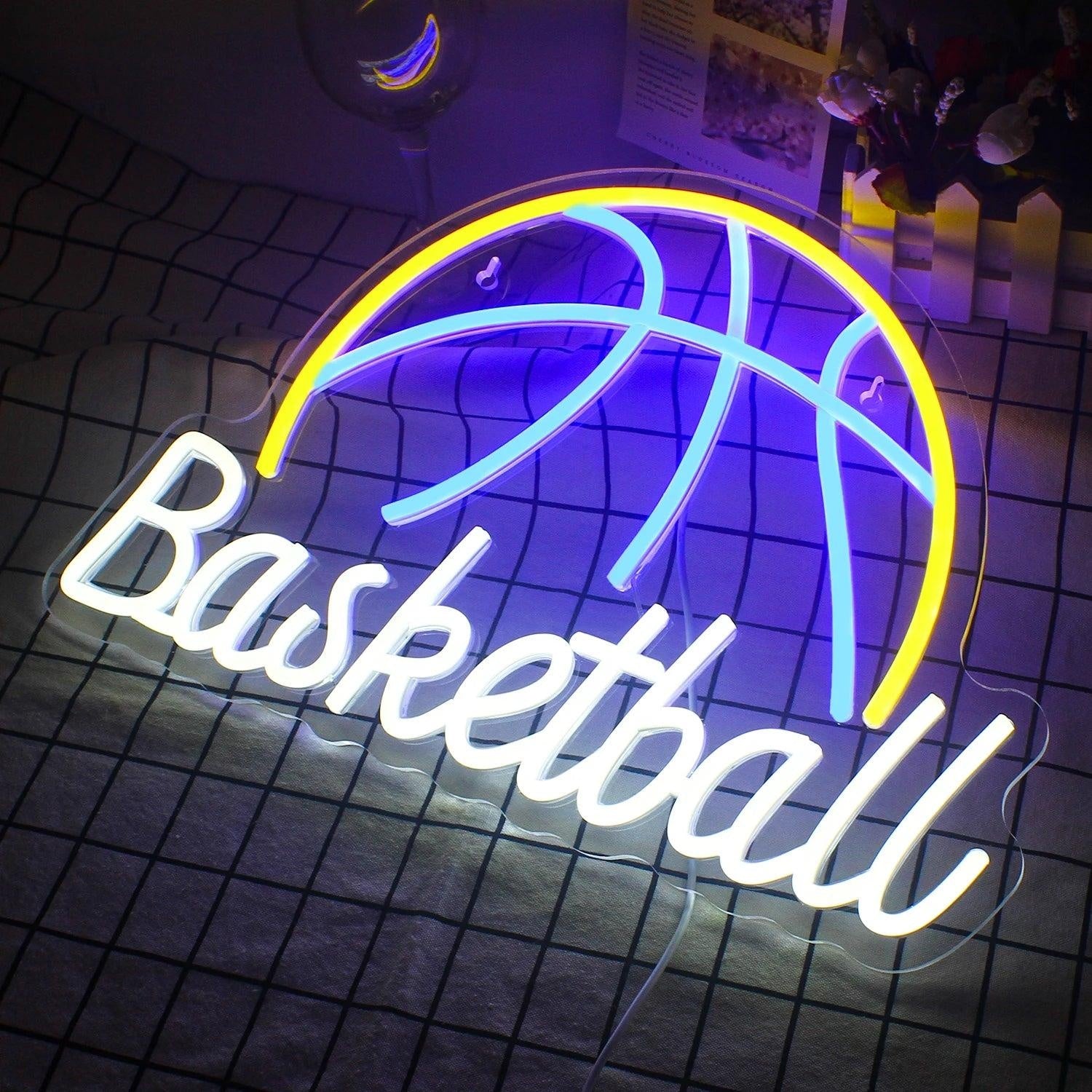 Basketball Yellow Blue White Led Neon Sign For Indoor Sports Room Decor | Shineneon