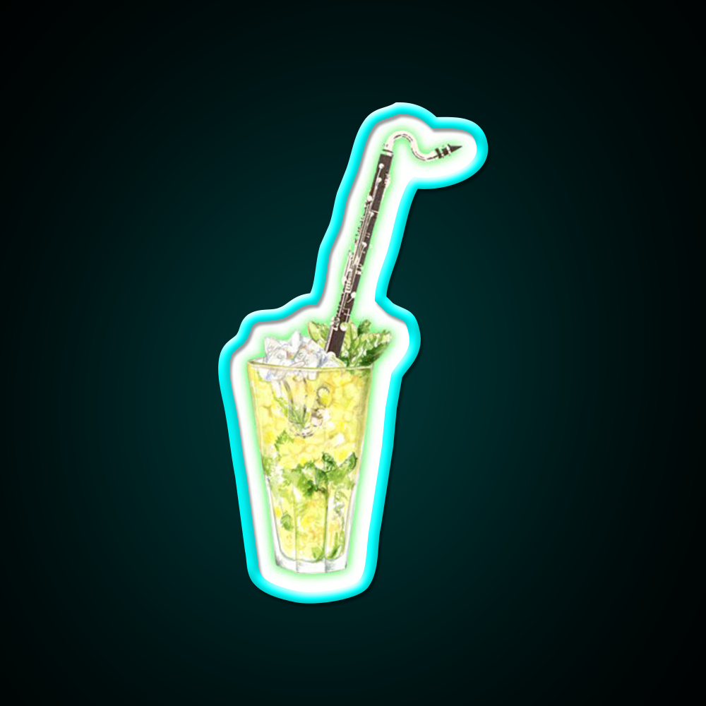 Bass Clarinet Musical Mint Lime Cocktail Bar Decor Led Neon Sign Rgb Color - Size and dimension reference