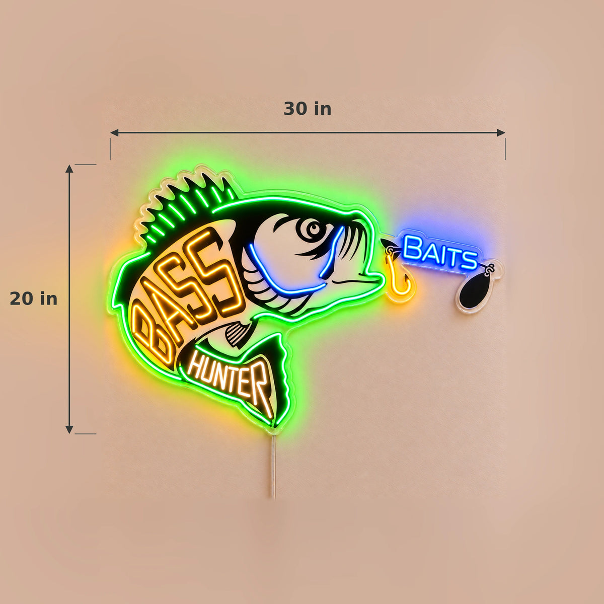 Bass Hunter Custom LED Neon Sign | 106b2a57a4fb3616188065419bcef316300ca1023f5fb608542e90b34ae2333e | dimensions