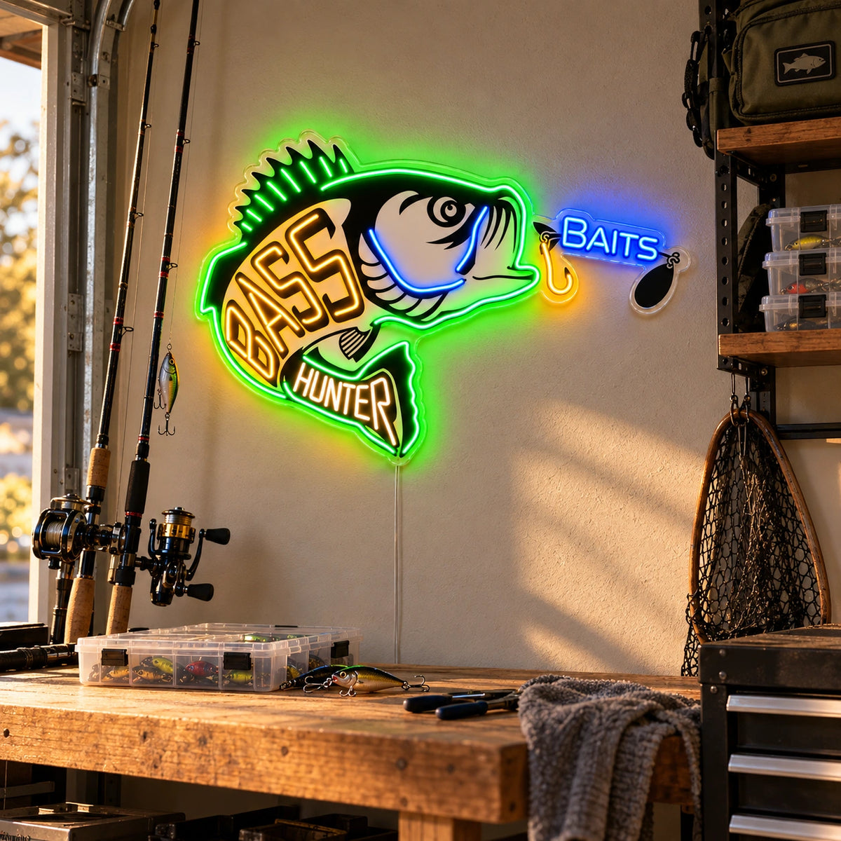 Bass Hunter Custom LED Neon Sign | 17fb3fd3a33df3585d182cfb236782673cd73e99c0fd63f939ddada082102da8 | effect