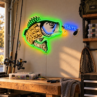 Bass Hunter Custom LED Neon Sign | 17fb3fd3a33df3585d182cfb236782673cd73e99c0fd63f939ddada082102da8 | effect