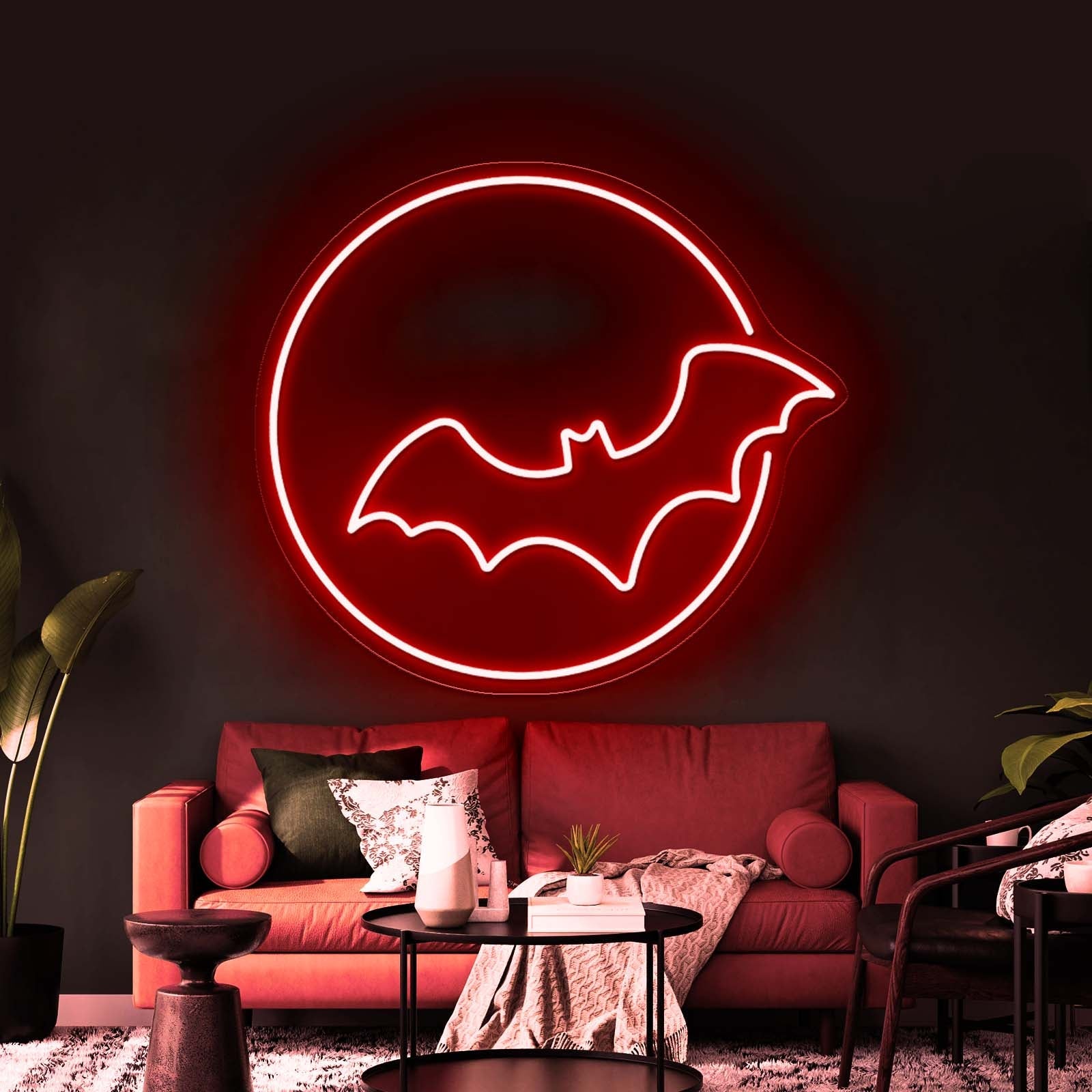 Bat With Moon Neon Sign Halloween Led Neon Sign - Shineneon