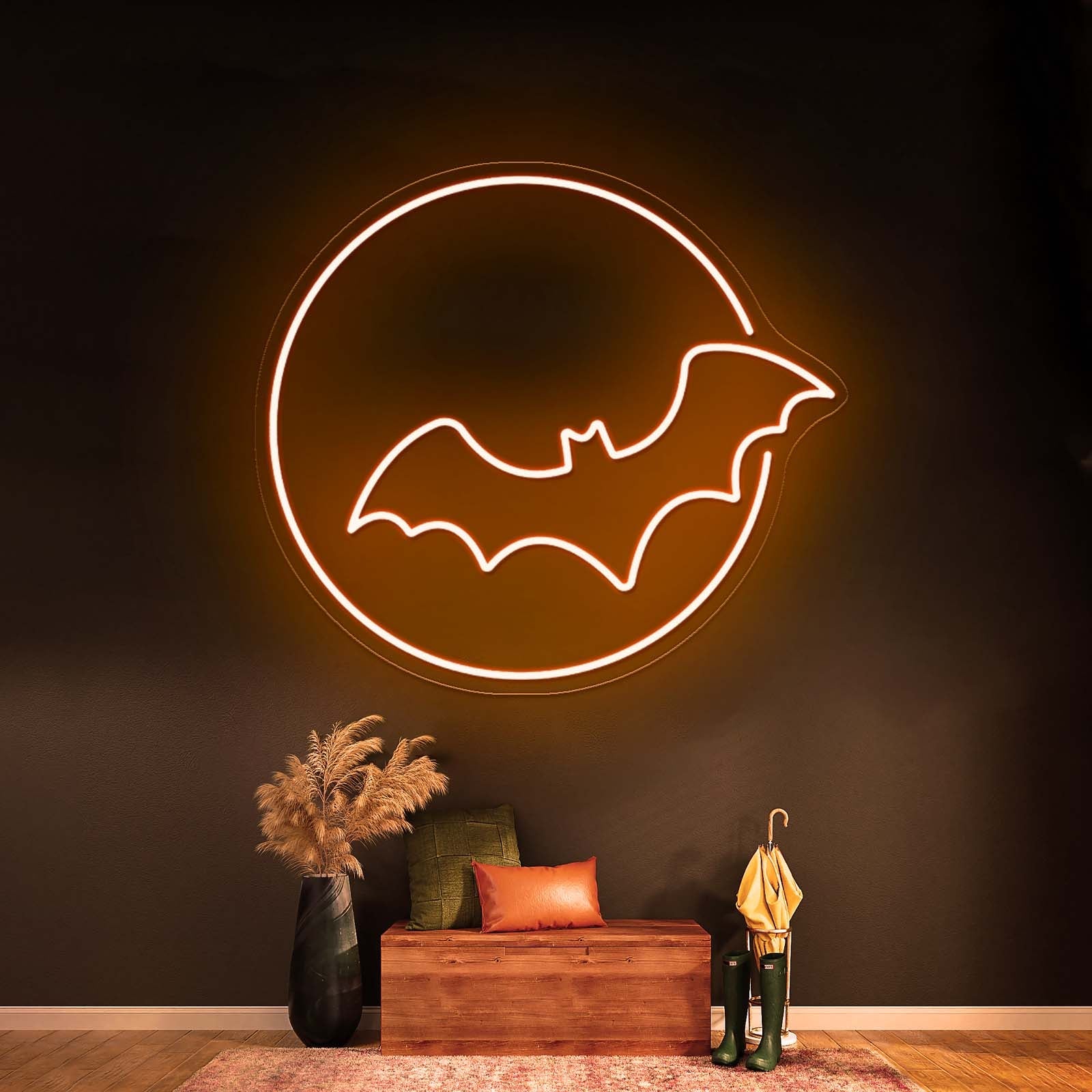 Bat With Moon Neon Sign Halloween Led Neon Sign - Shineneon