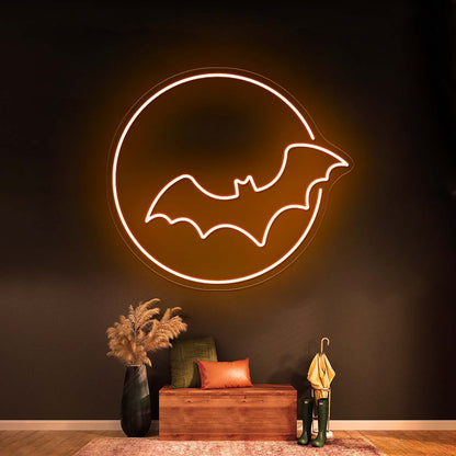 Bat With Moon Neon Sign Halloween Led Neon Sign - Shineneon