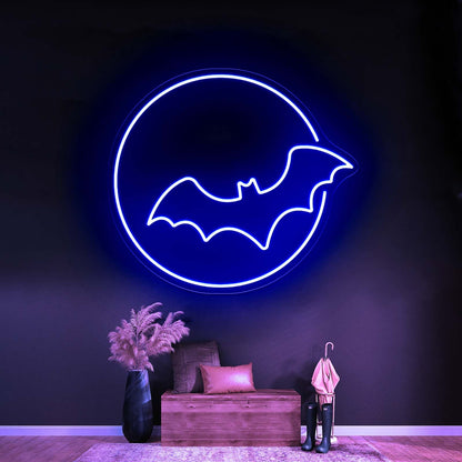 Bat With Moon Neon Sign Halloween Led Neon Sign - Shineneon