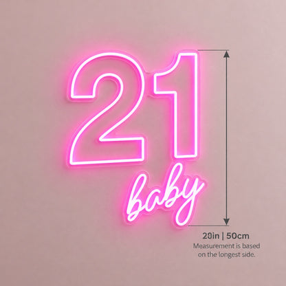 21 Baby LED Neon Sign - size guide