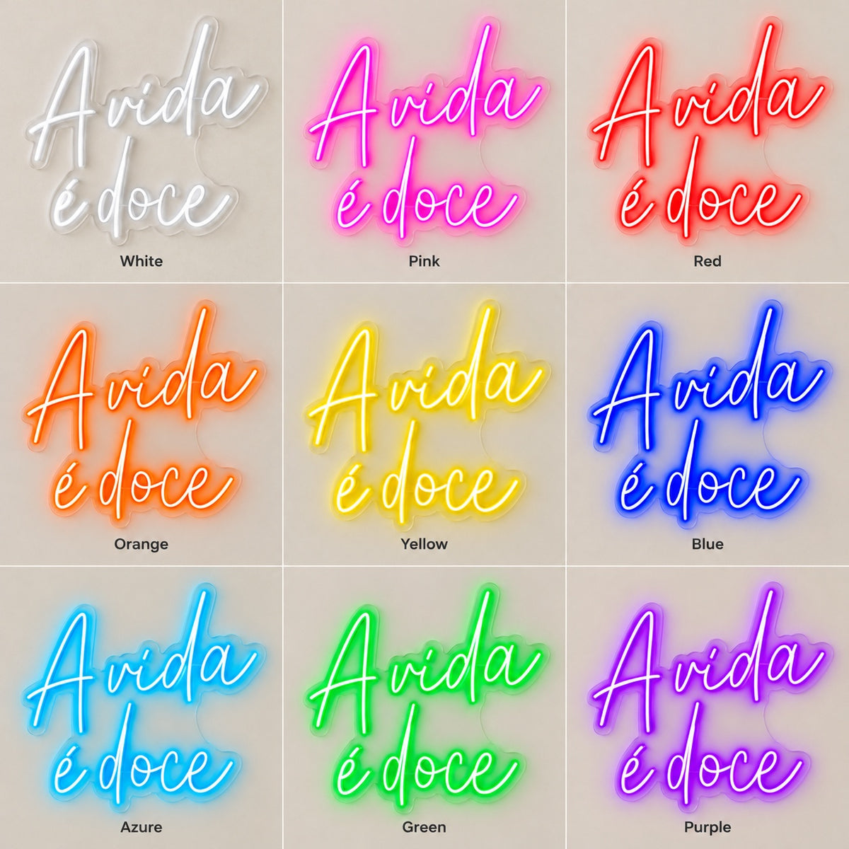 A Vida É Doce LED Neon Sign - nine-color grid