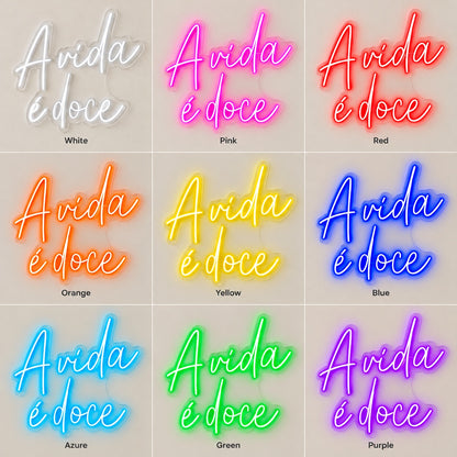 A Vida É Doce LED Neon Sign - nine-color grid
