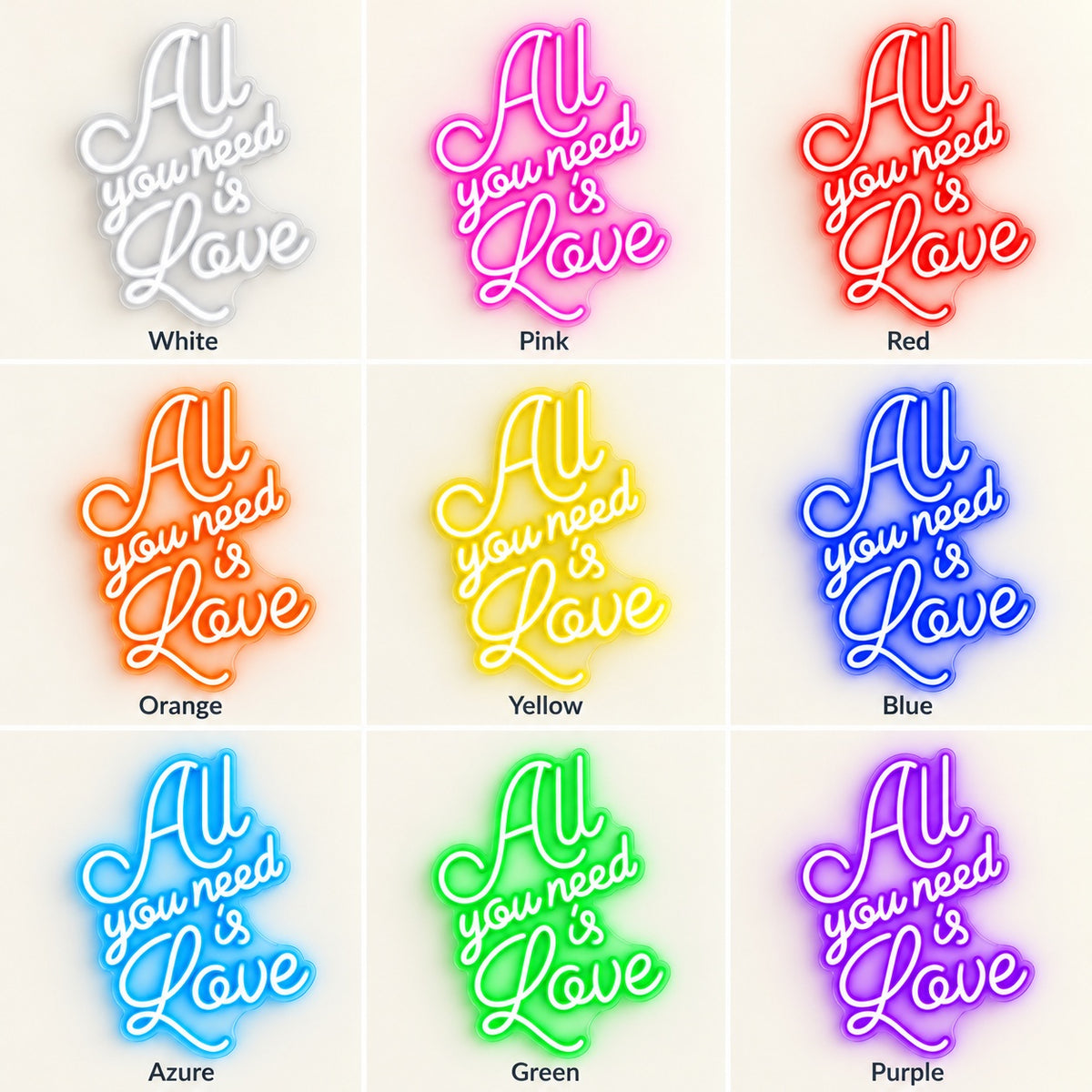 All You Need Is Love LED Neon Sign - nine-color grid