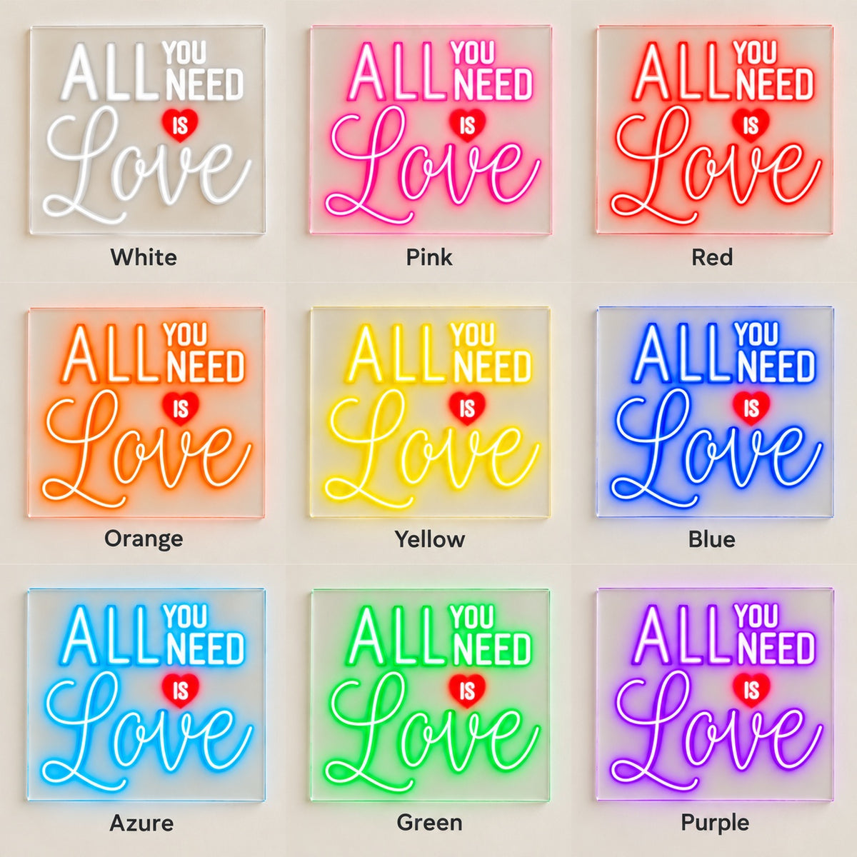 All You Need Is Love LED Neon Sign - nine-color grid