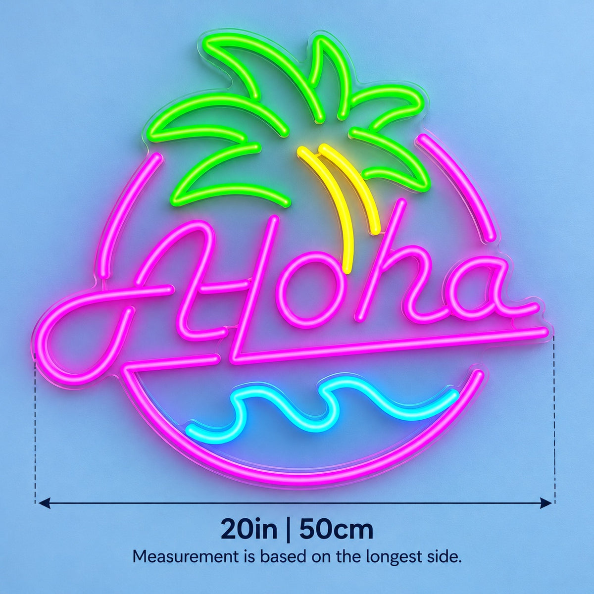 Aloha LED Neon Sign - size guide