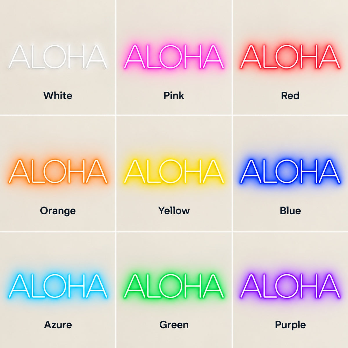 Aloha LED Neon Sign - nine-color grid