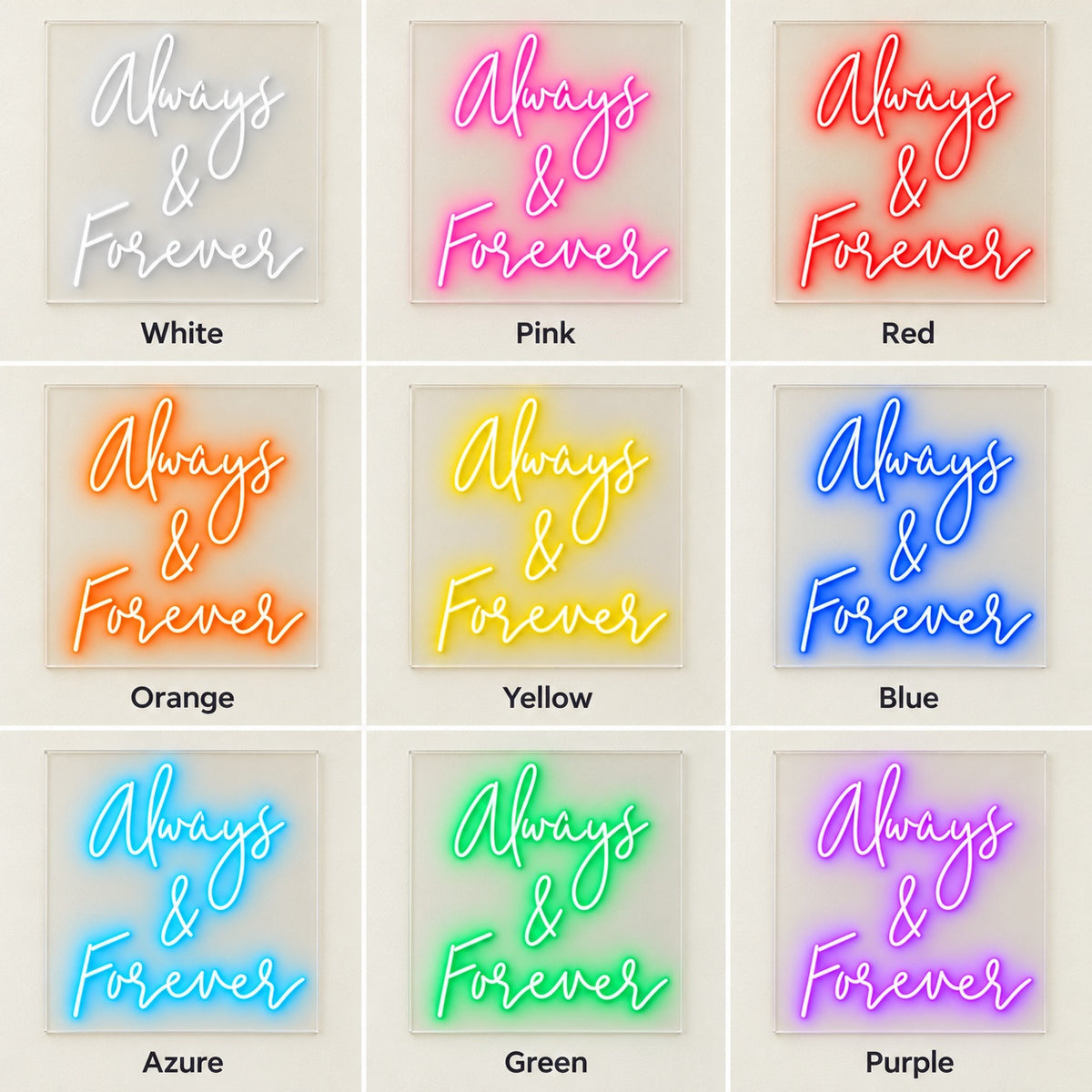 Always & Forever LED Neon Sign - nine-color grid