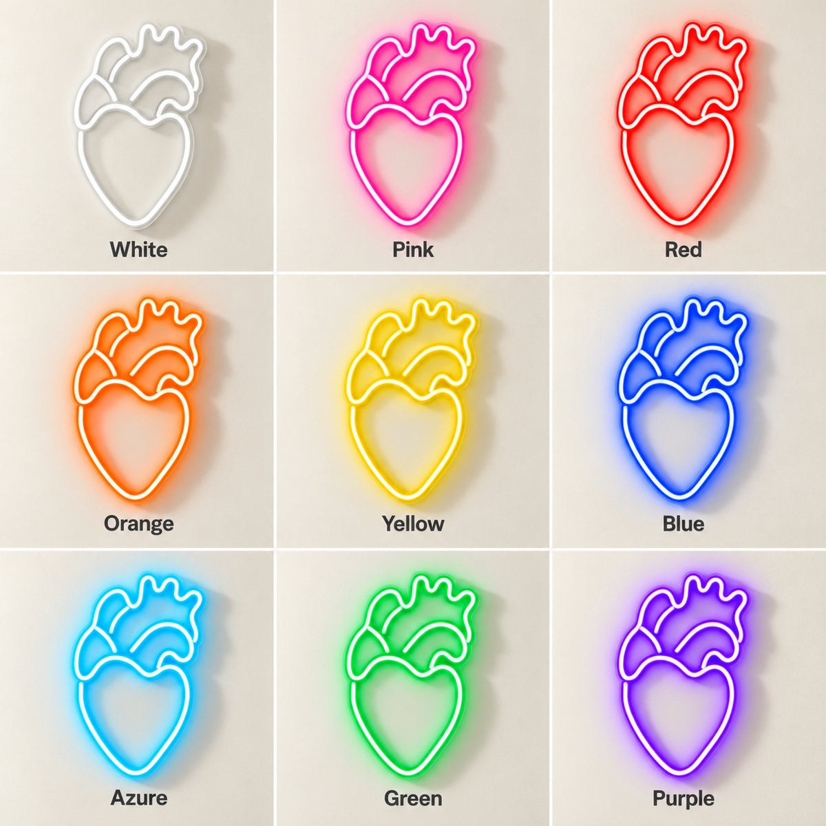 Anatomical Heart LED Neon Sign - nine-color grid