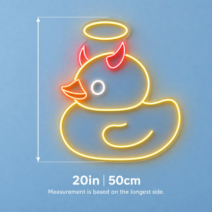 Angel Devil Duck LED Neon Sign - size guide
