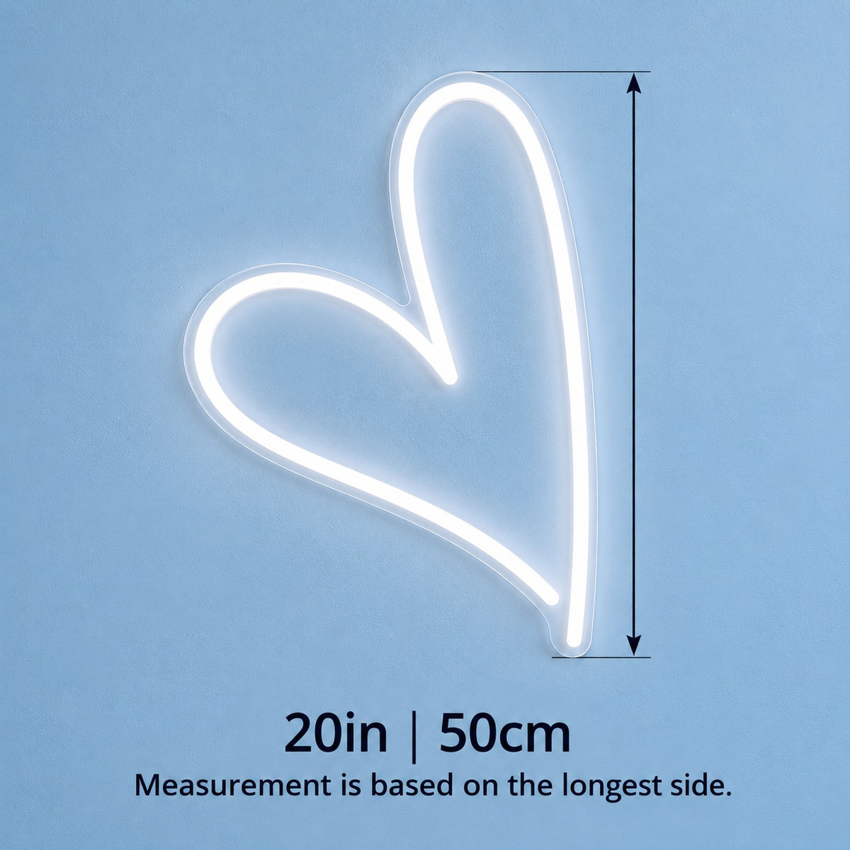 Asymmetric Heart LED Neon Sign - size guide