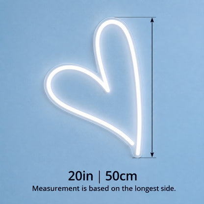 Asymmetric Heart LED Neon Sign - size guide