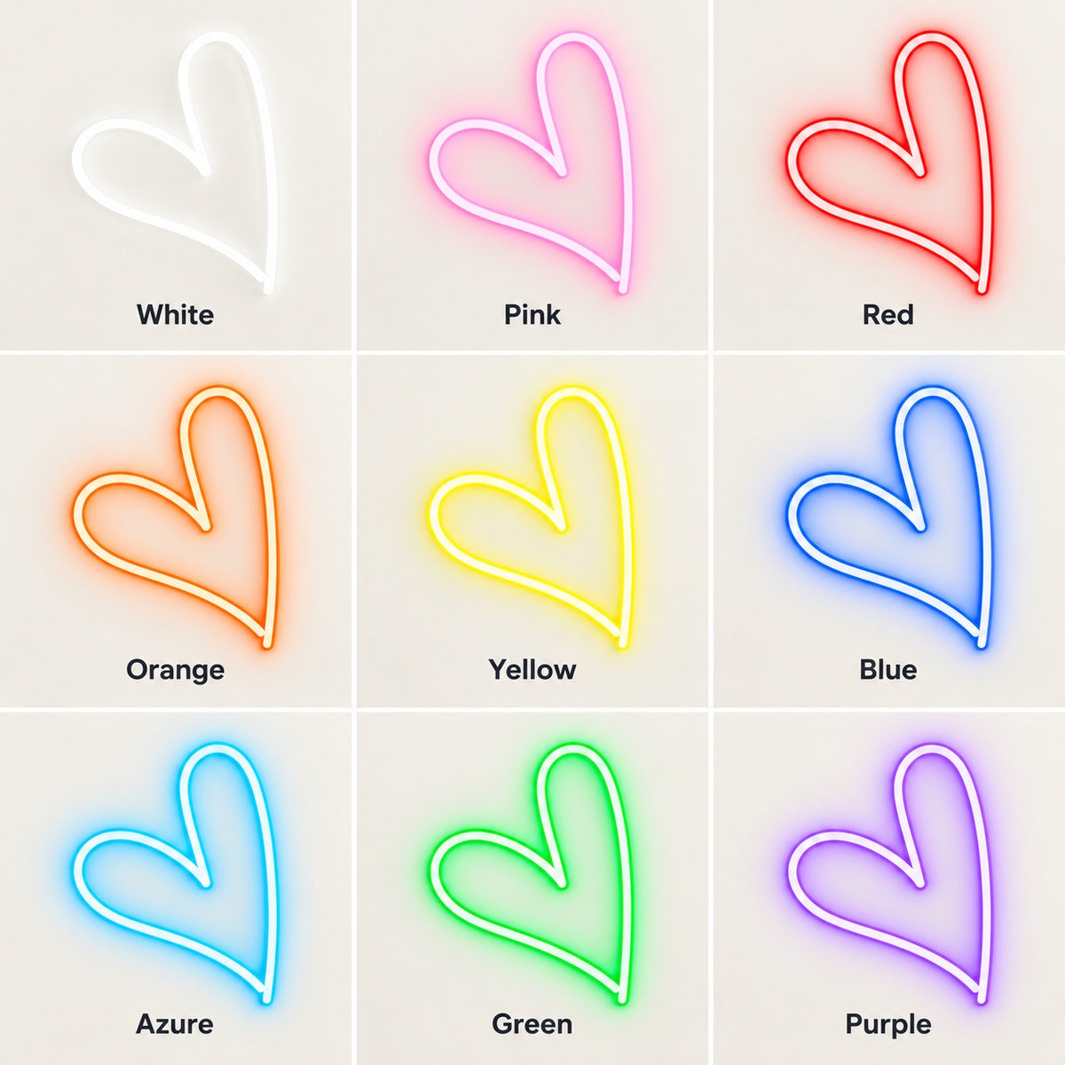 Asymmetric Heart LED Neon Sign - nine-color grid
