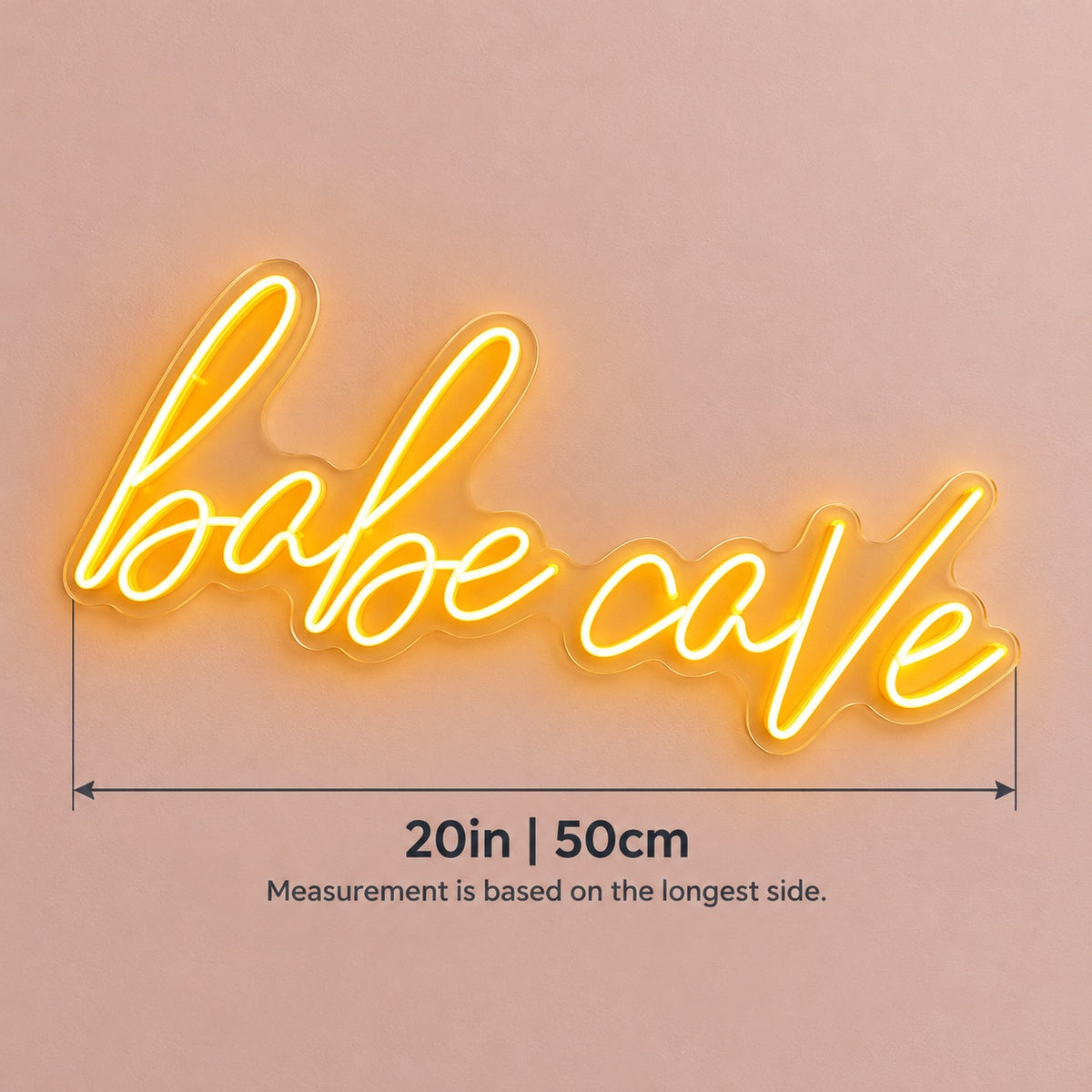 Babe Cave LED Neon Sign - size guide