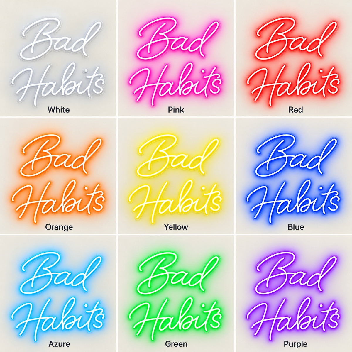 Bad Habits LED Neon Sign - nine-color grid