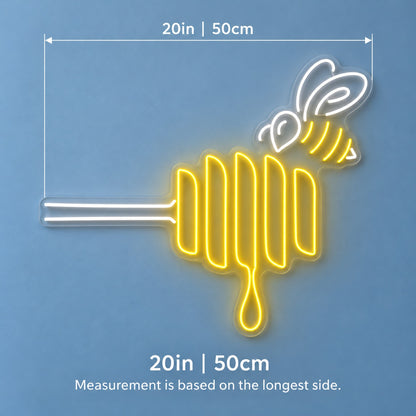 Bee Honey Dipper LED Neon Sign - size guide