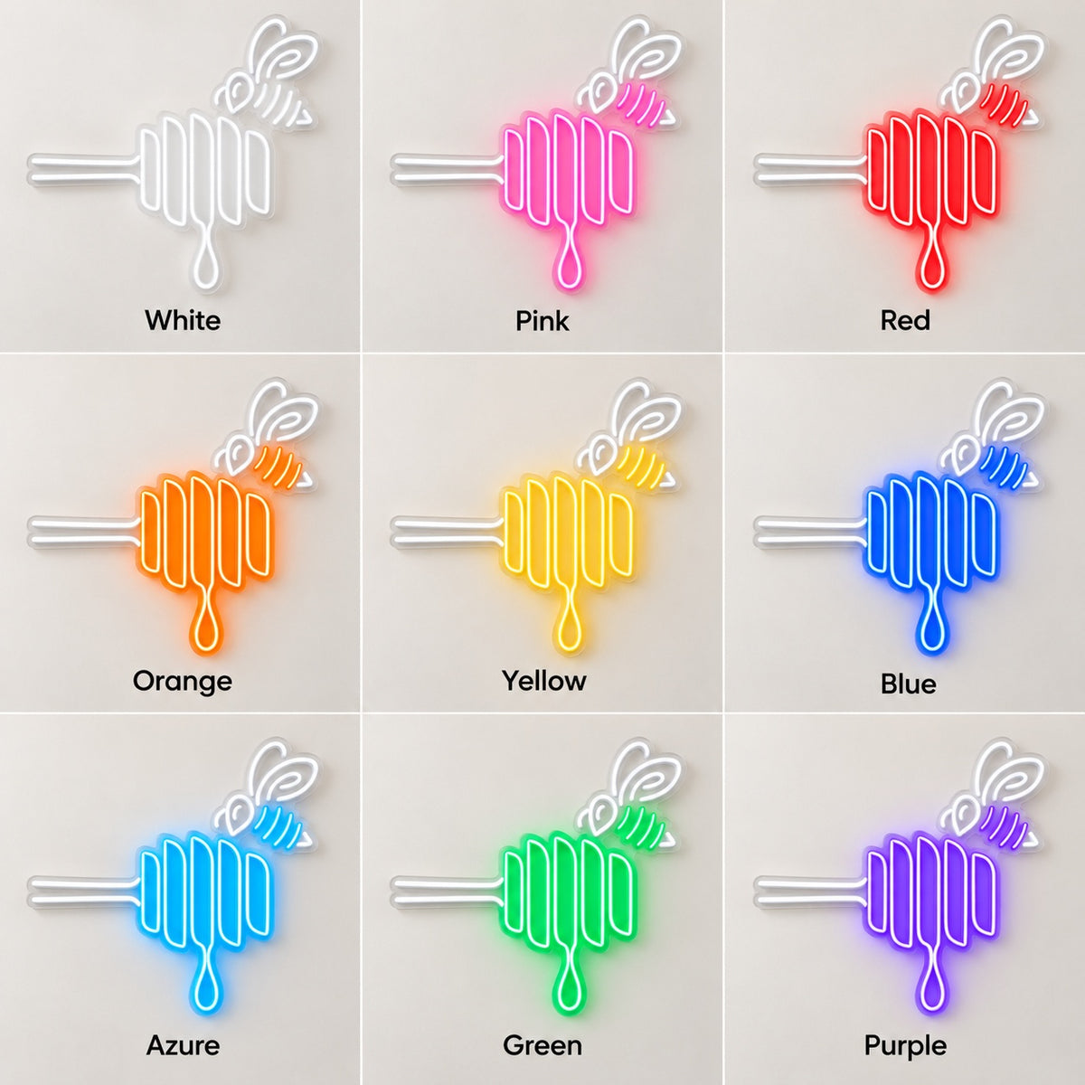 Bee Honey Dipper LED Neon Sign - nine-color grid