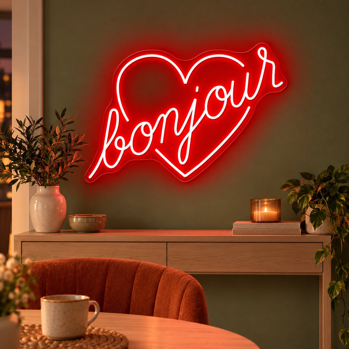Bonjour LED Neon Sign - advertising view