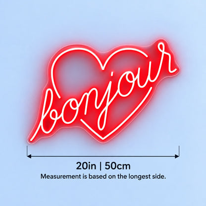 Bonjour LED Neon Sign - size guide
