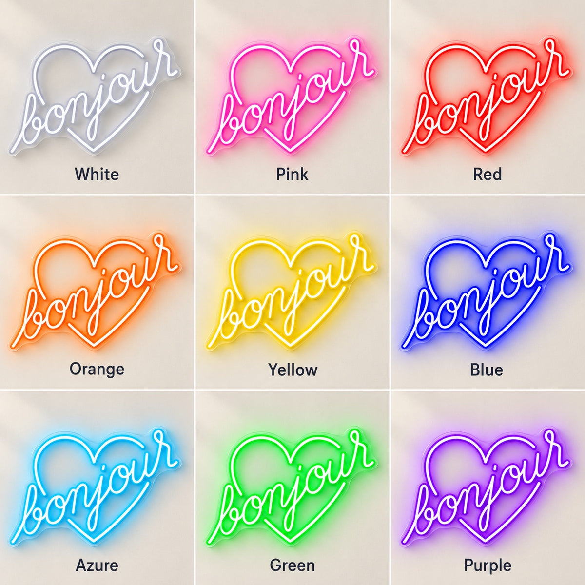 Bonjour LED Neon Sign - nine-color grid